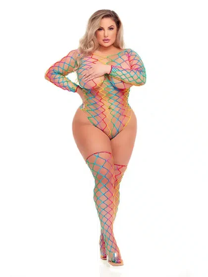Pink Lipstick - Taste The Rainbow - Teddy og Thigh High Sett - Queen Size