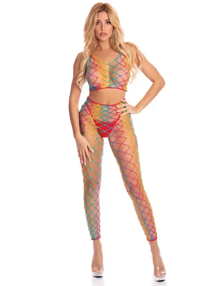 Pink Lipstick - Rainbow Stockings - One Size