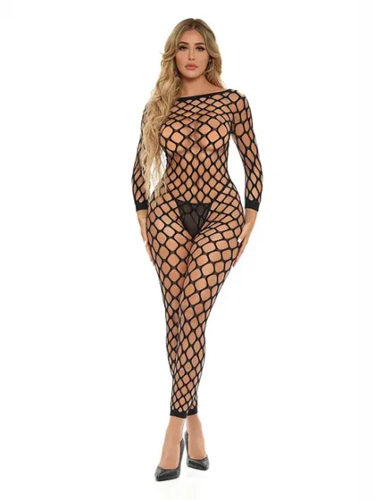 Pink Lipstick - Swipe Right - Nettingcatsuit med åpent skritt