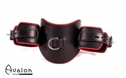 Avalon - MALICIOUS - Collar med Cuffs i Lær - Sort og Rødt