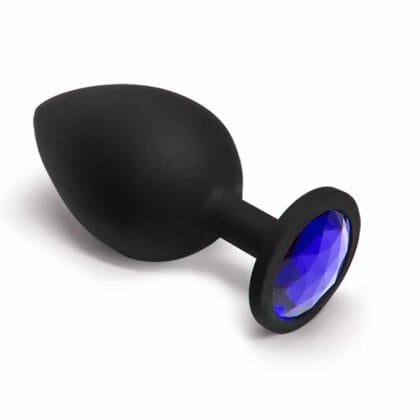 BQS - Sort Silikonbuttplug med Krystall - Lilla - Large