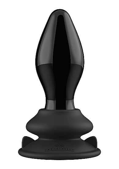 Chrystalino - Stretchy - Sort glassbuttplug med vibrasjon og sugekopp
