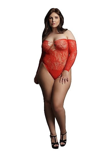 Le Desir - Wonder Rhinestone - Tettsittende Rød Body - Queen Size XL-3XL