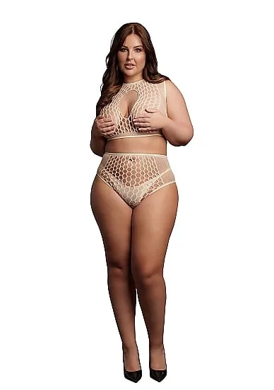 Le Desir - Key-Hole Fishnet Undertøysett - Queen Size - XL-4XL - Beige