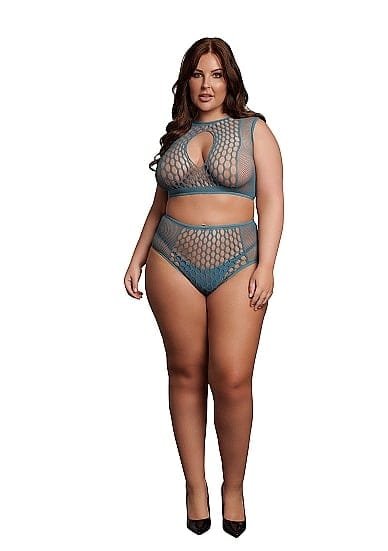 Le Desir - Key-Hole Fishnet Undertøysett - Queen Size - XL-4XL - Blå