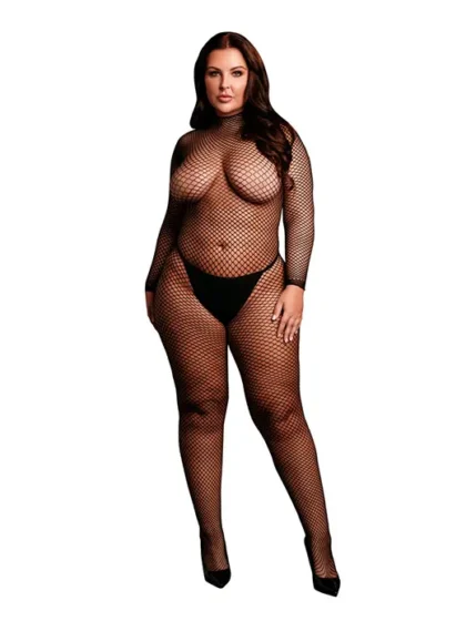 Le Desir - Fishnet Catsuit med lange ermer - Queen Size - XL til 4XL