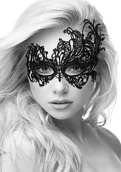 Ouch! Black & White - Royal maskerademaske med Blonder - Sort