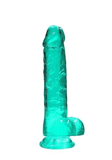 Realrock – Crystal Clear – Dildo med pung og sugekopp – Grønn - 21 cm