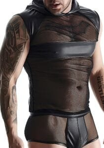 Regnes Fetish Planet - Wetlook/Netting Skjorte med Hette for Han