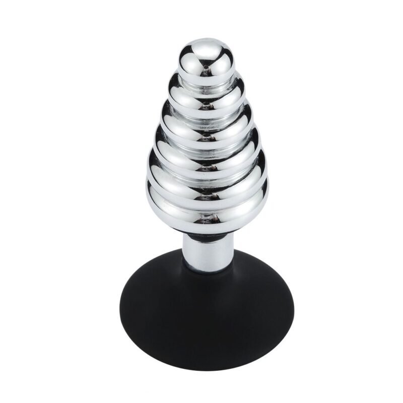 Buttplug i Metall med Riller og Sugekopp - Bilde 3