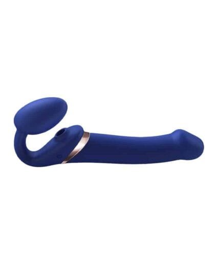 Strap-on-Me - Stroppeløs Strap On med Vibrasjoner og Slikkefunksjon - Large - Blå