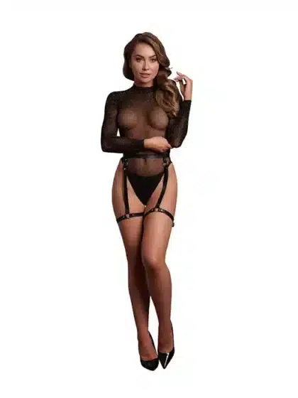 Le Desir - Shimmer body med PU harness One Size (XS-XL)