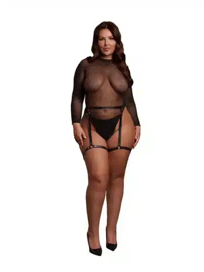 Le Desir - Shimmer body med PU harness Queen Size (XL-4XL)