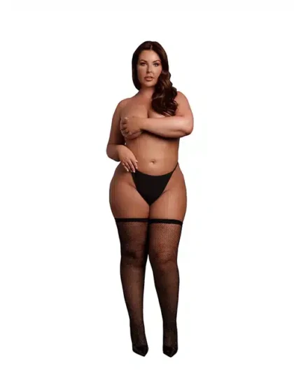 Le desir - Nettingstrømper med glitter i gull - Queen Size (XL-4XL)